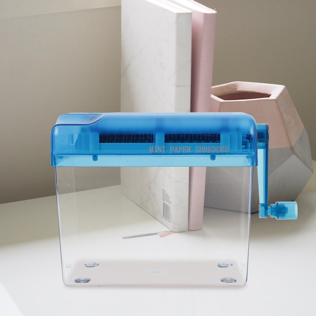 1 Piece Manual Paper Shredder, Mini Hand Crank Desktop Document Cutter for Home Office, Blue
