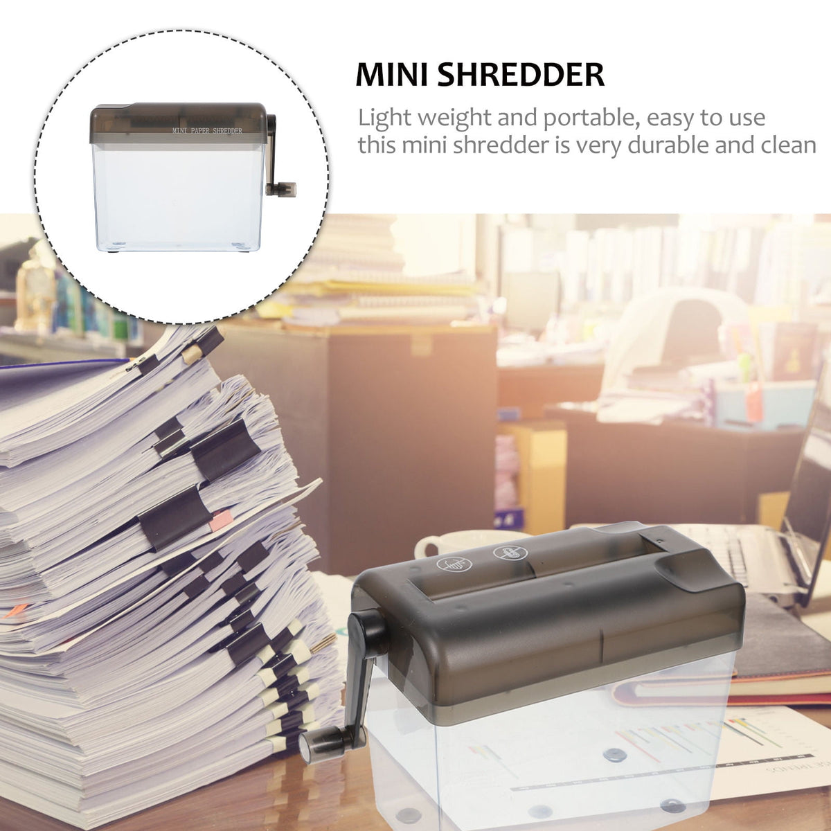 1 Piece Manual Paper Shredder, Mini Hand Crank Desktop Document Cutter for Home Office, Blue