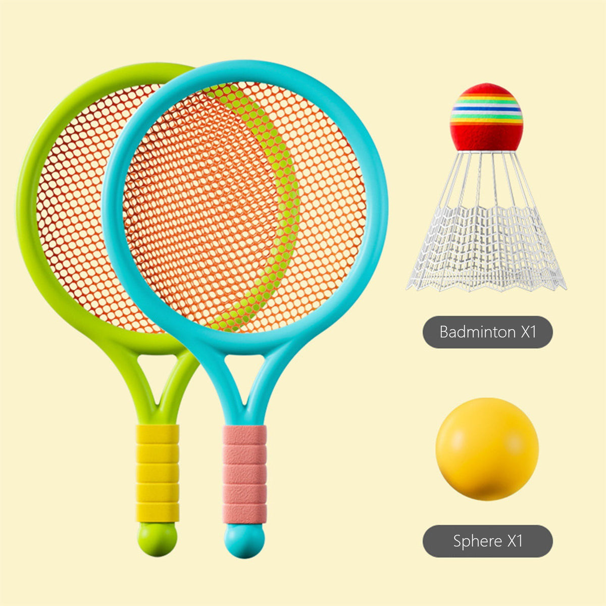 Kids Badminton & Tennis Set - Racket Family Sports Gift with Balls， Lightweight Beginner Gear for Ages 6-12, Indoor/Outdoor Play Blue