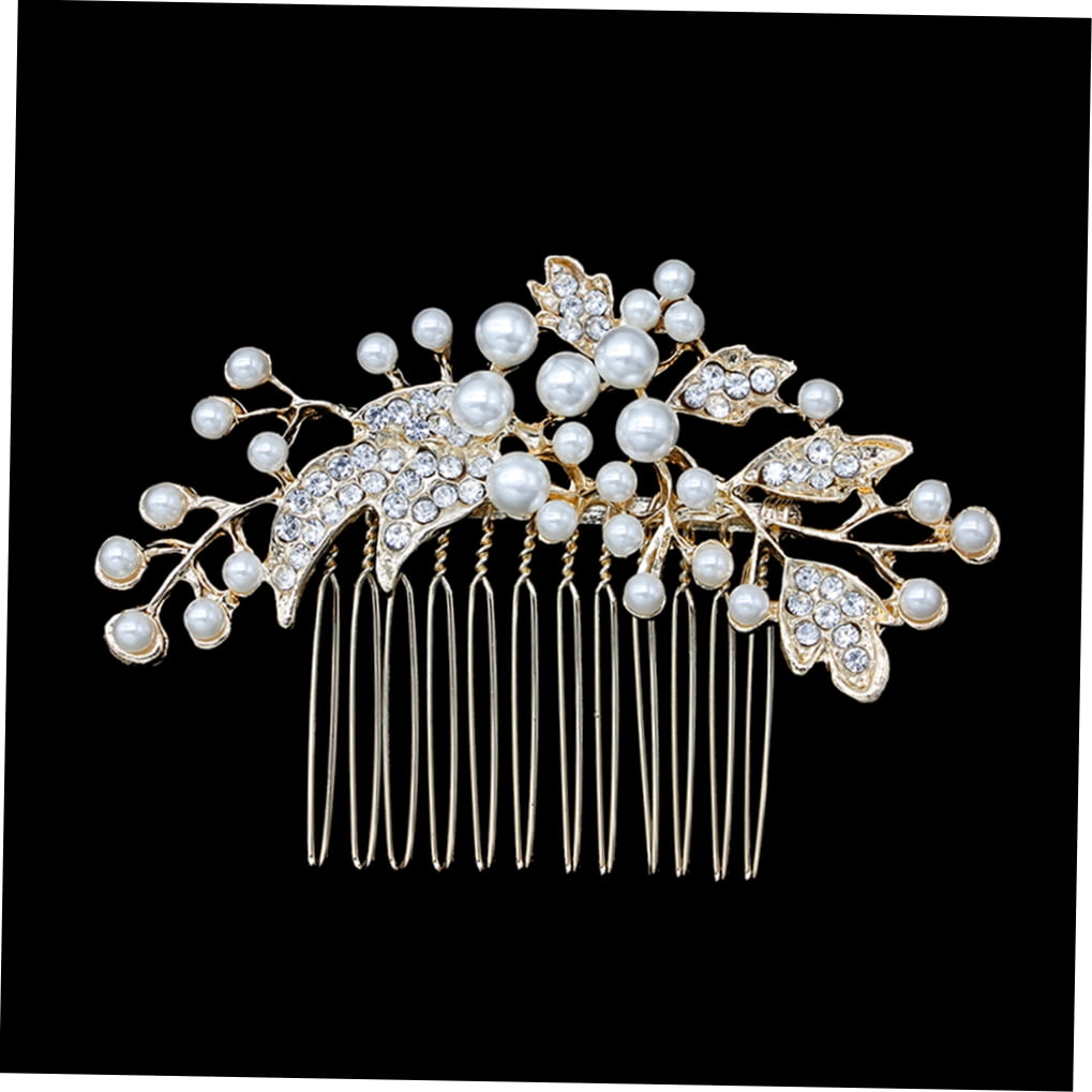 Decorative Hair Combs for Styling with Leaf Design and Rhinestones for Wedding 1Pack