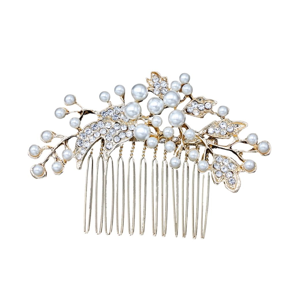 Decorative Hair Combs for Styling with Leaf Design and Rhinestones for Wedding 1Pack