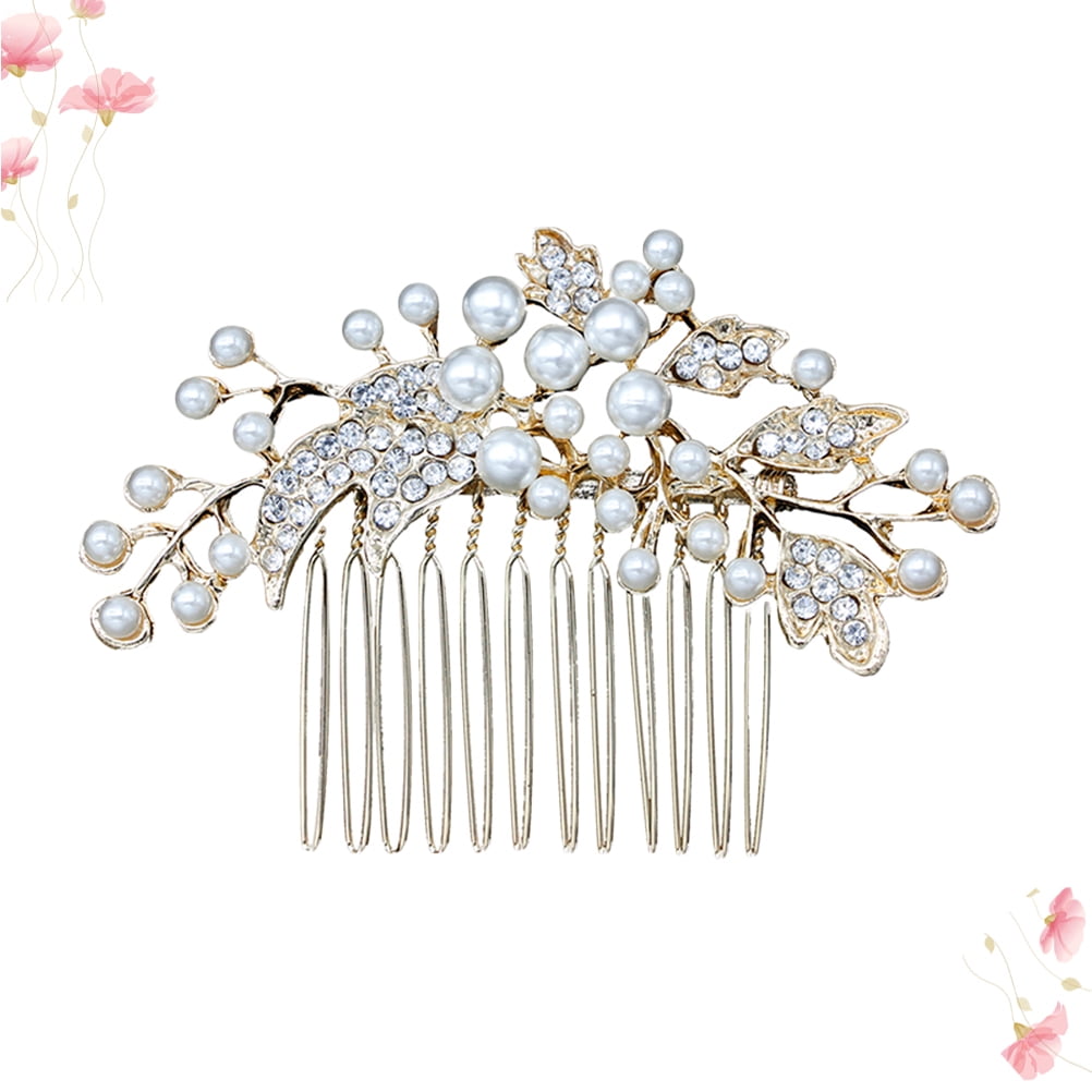 Decorative Hair Combs for Styling with Leaf Design and Rhinestones for Wedding 1Pack