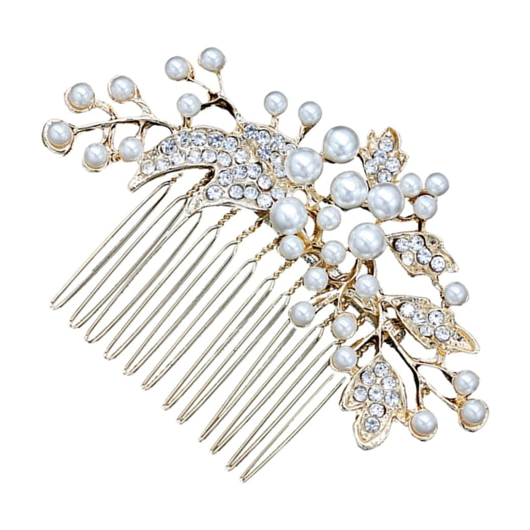 Decorative Hair Combs for Styling with Leaf Design and Rhinestones for Wedding 1Pack