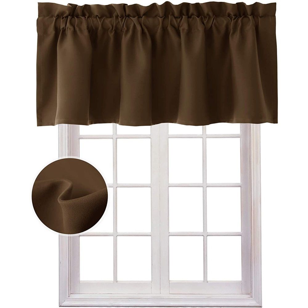 Valance Curtains Blackout Solid Rod Pocket Valances for Living Room and Bedroom, 45*145cm  Brown, 1 Panel