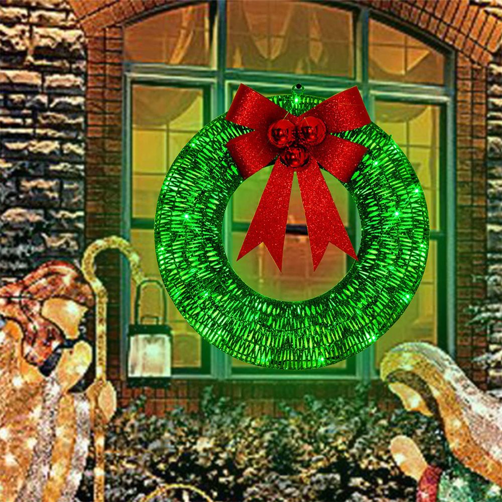 Christmas wreath outdoor decoration, small Christmas wreath plugin, suitable for doors, windows, garage green spaces（30cm）