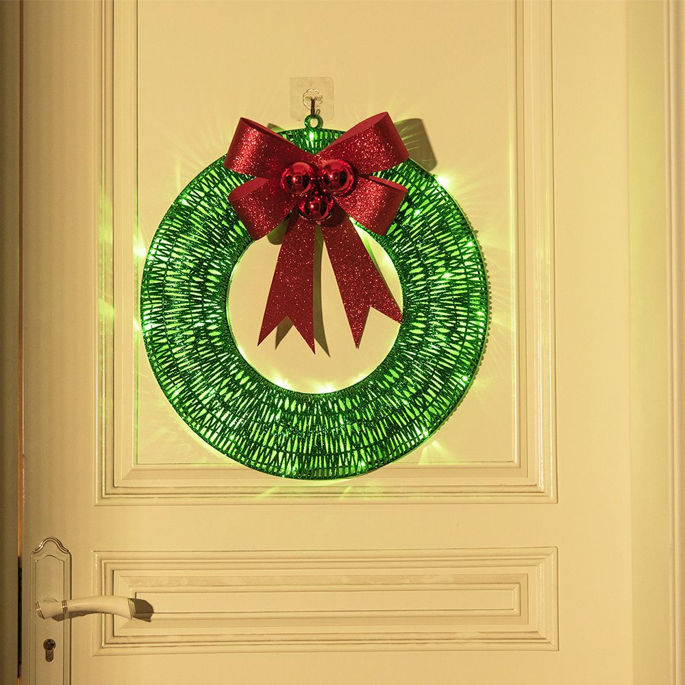 Christmas wreath outdoor decoration, small Christmas wreath plugin, suitable for doors, windows, garage green spaces（30cm）
