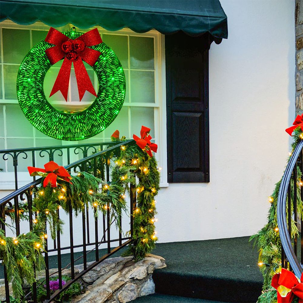 Christmas wreath outdoor decoration, small Christmas wreath plugin, suitable for doors, windows, garage green spaces（30cm）