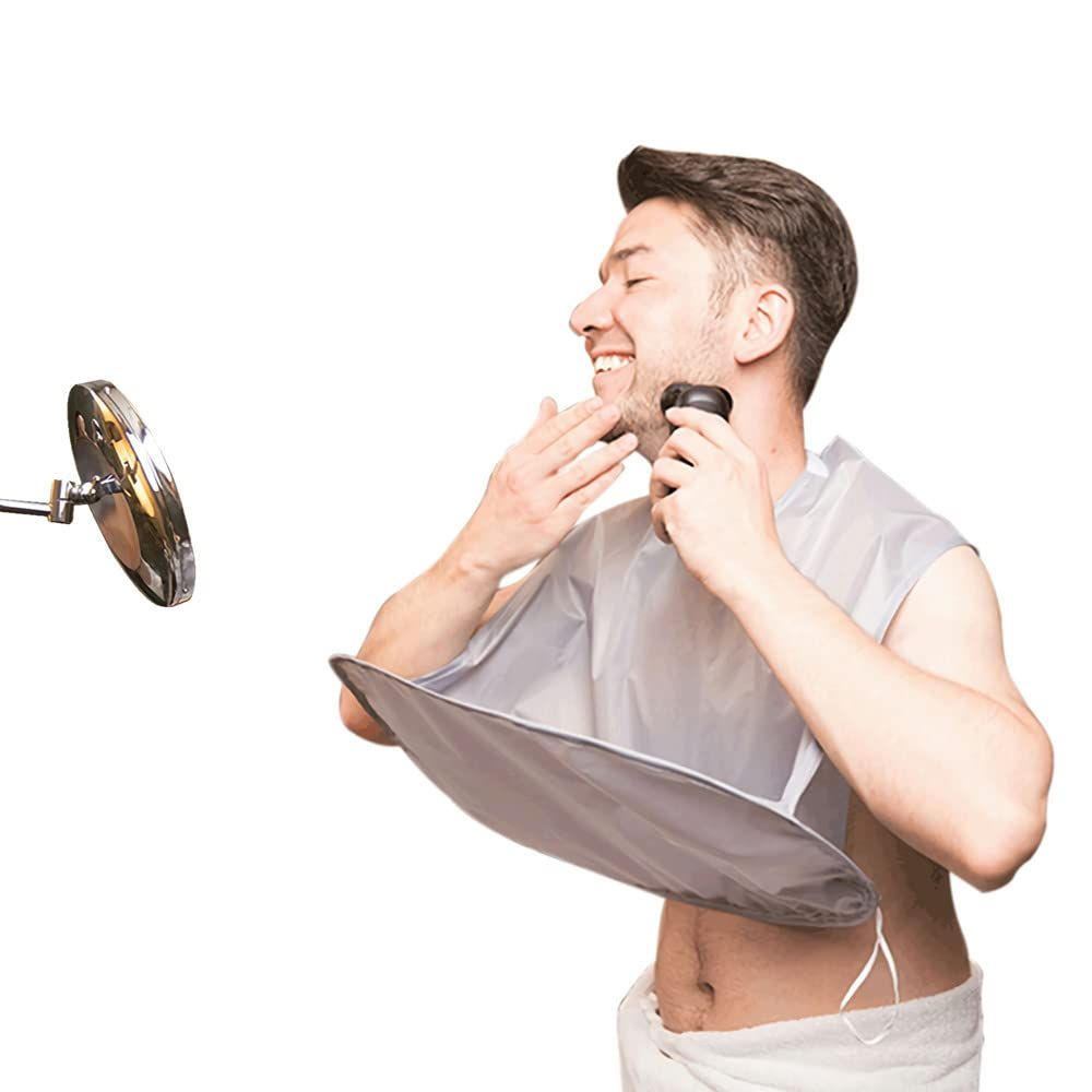 2 pack Beard Bib Apron Hair Catcher for Men Shaving & Trimming, Non-Stick Cape Grooming Cloth, Waterproof（gray，There are only 2 shrouds）