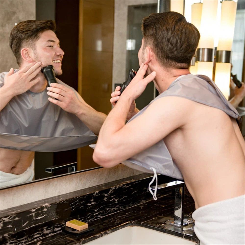 2 pack Beard Bib Apron Hair Catcher for Men Shaving & Trimming, Non-Stick Cape Grooming Cloth, Waterproof（gray，There are only 2 shrouds）