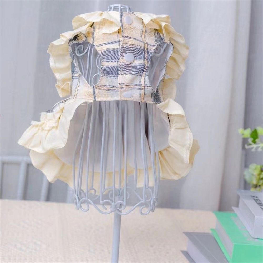 Sweety Plaids Printed Maid Dress polyester Tutu Doll Collar for Small, Extra Small Dog Teddy, Pug, Chihuahua, Shih Tzu, Yorkshire Terriers (S)