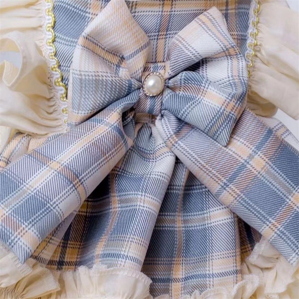 Sweety Plaids Printed Maid Dress polyester Tutu Doll Collar for Small, Extra Small Dog Teddy, Pug, Chihuahua, Shih Tzu, Yorkshire Terriers (S)
