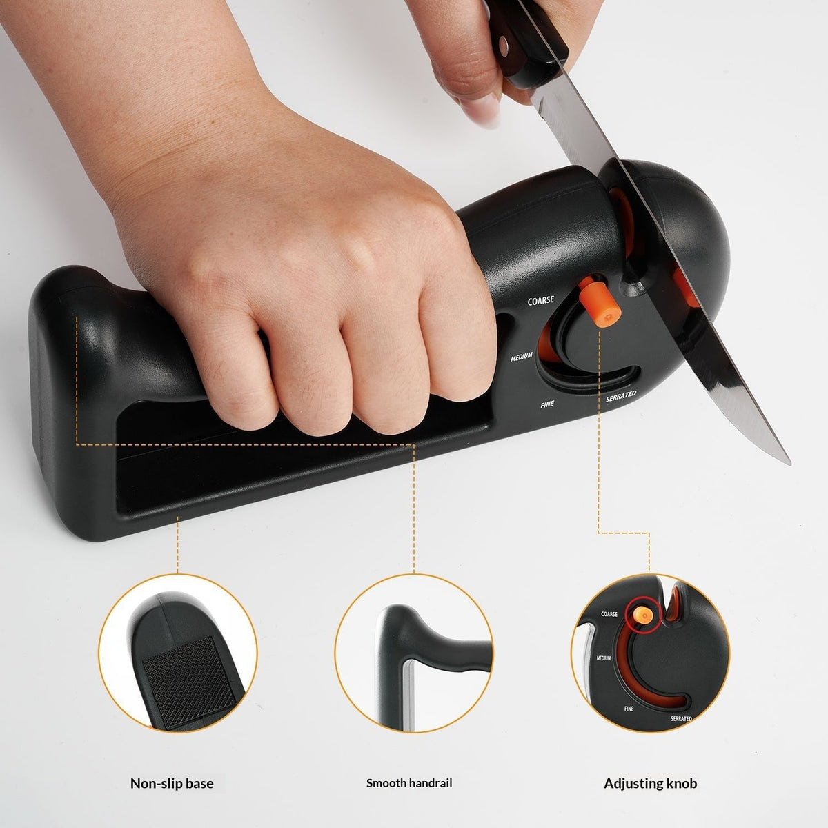 Orange 4-Stage Knife Sharpener & Serrated Knife Sharpener– Repairs, Sharpens & Polishes Blades with Ergonomic Non-Slip Grip