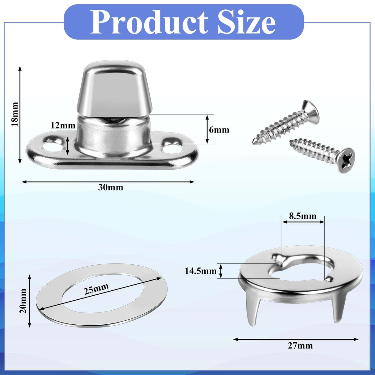 30 Piece Set Grade Twist Lock Fasteners Turn Button Eyelet and Stud, Mounting Screws for Canvas Marine Fastener Turn Buttons