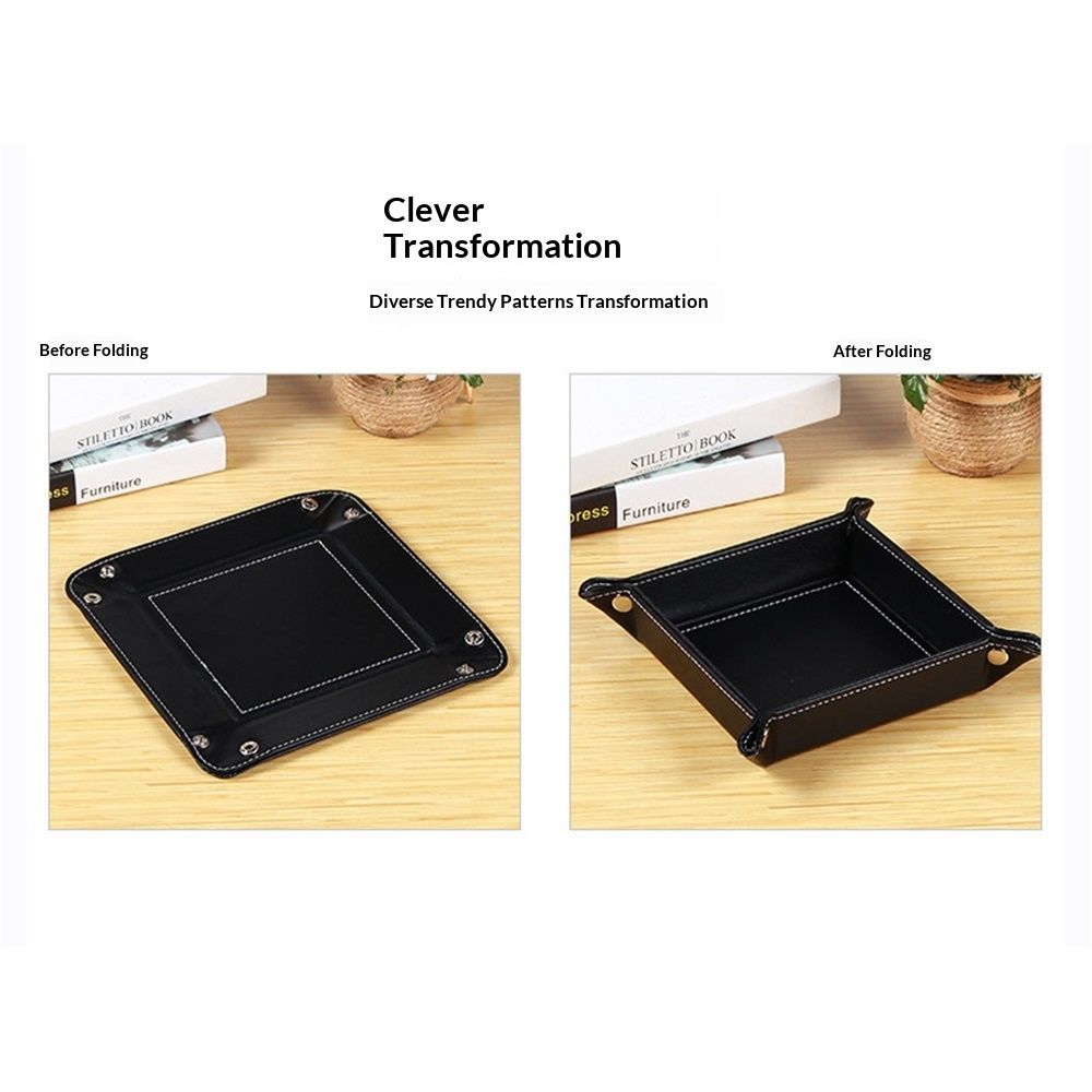 Valet Tray Desktop Storage Organizer – Premium PU Leather Bedside Vanity Tray Nightstand Caddy Holder for Remote Controller, Keys, Phone, Wallet, Coin, Jewelry, Black