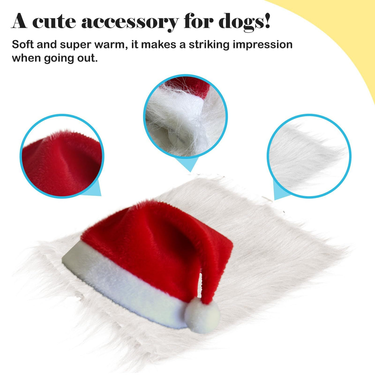 Christmas Dog Santa Costume, Adjustable Red Santa Hat with White Beard Wig, Christmas Costumes for Small Medium Large Dogs (White, M)