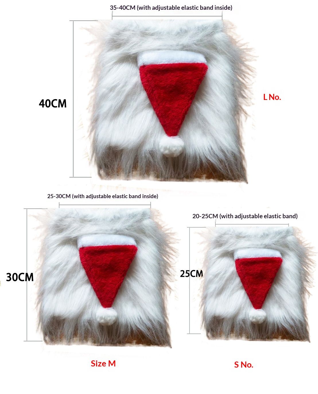 Christmas Dog Santa Costume, Adjustable Red Santa Hat with White Beard Wig, Christmas Costumes for Small Medium Large Dogs (White, M)