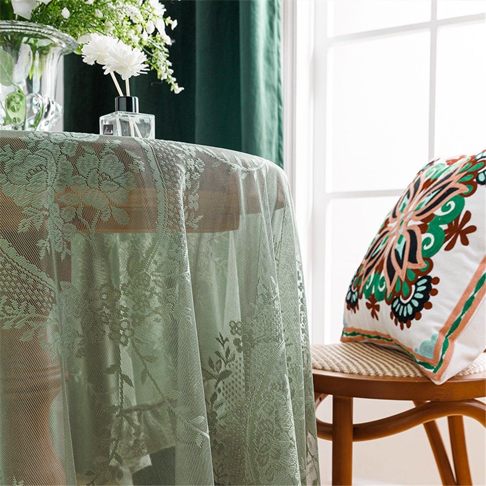 Green lace square flower tablecloth, chic and elegant covered pleated tablecloth, embroidered tablecloth protector 140*140cm