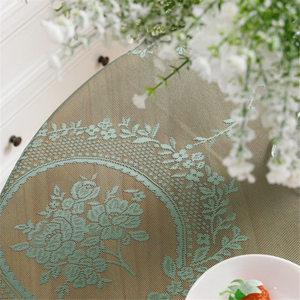 Green lace square flower tablecloth, chic and elegant covered pleated tablecloth, embroidered tablecloth protector 140*140cm
