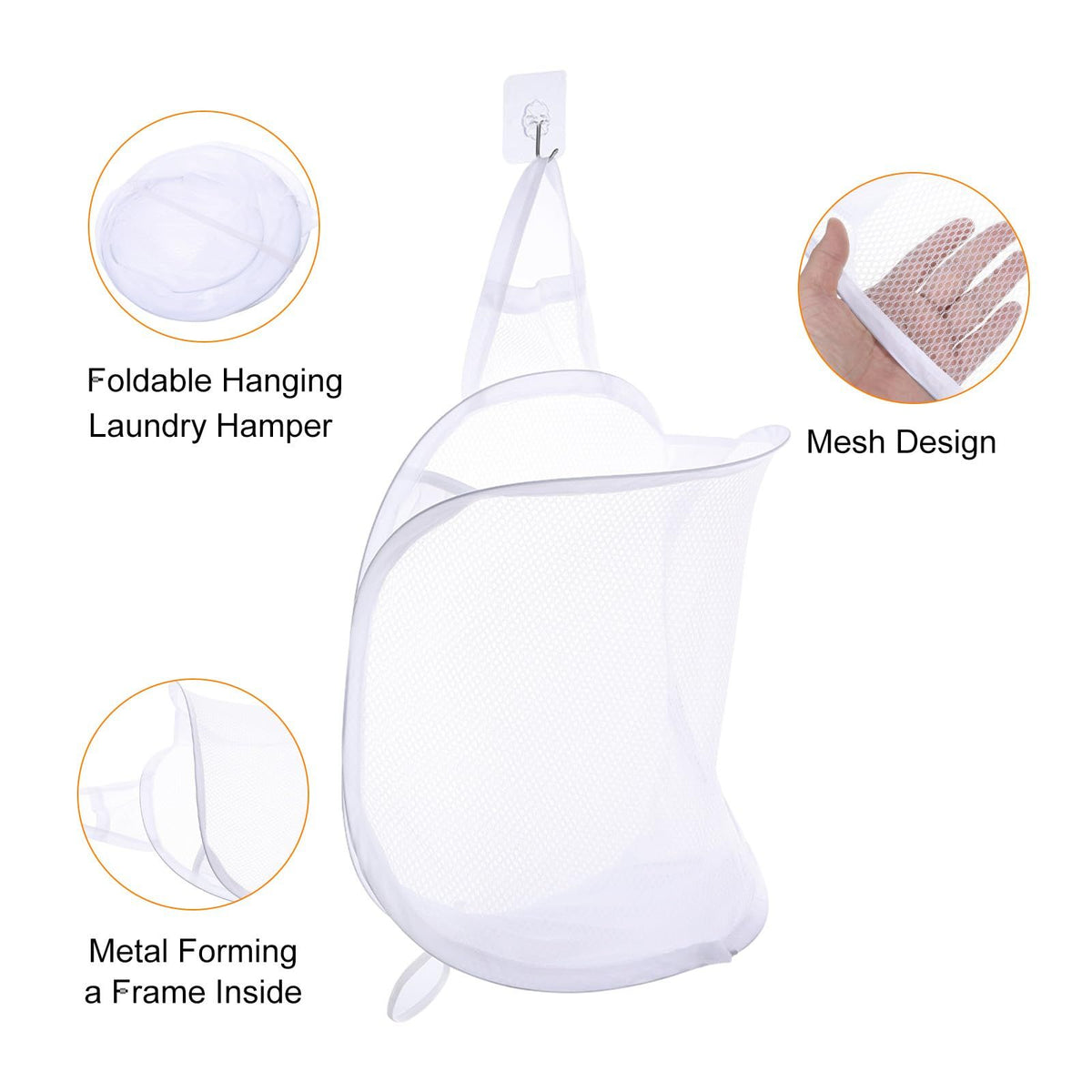 3 pack Mesh Collapsible Small Wall Laundry Baskets，Hanging Laundry Hamper，for Hotel, University Dormitory Use