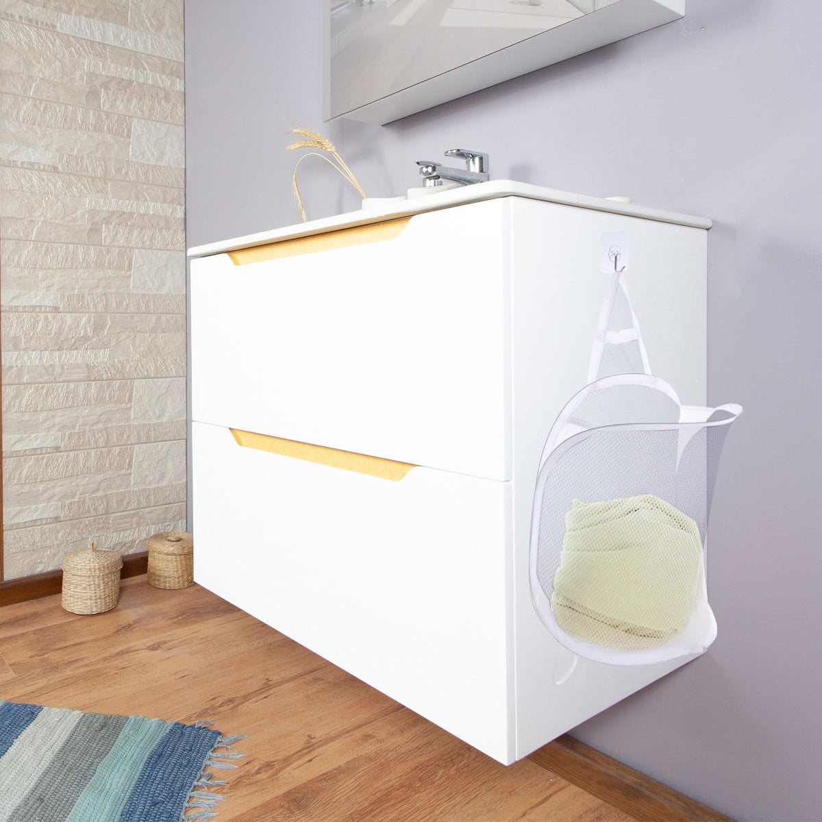 3 pack Mesh Collapsible Small Wall Laundry Baskets，Hanging Laundry Hamper，for Hotel, University Dormitory Use