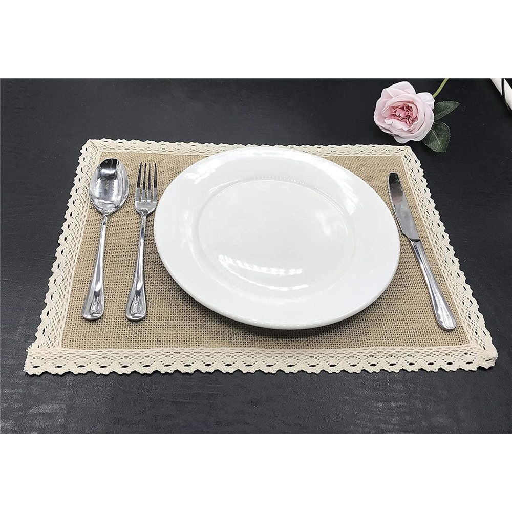 Placemats and Lace Jute Rustic Farmhouse Table Mats Table Decor & One of Life's Little Home Luxuries for Special Occasions, Parties, Weddings, BBQ's, Holidays (Set of 6)