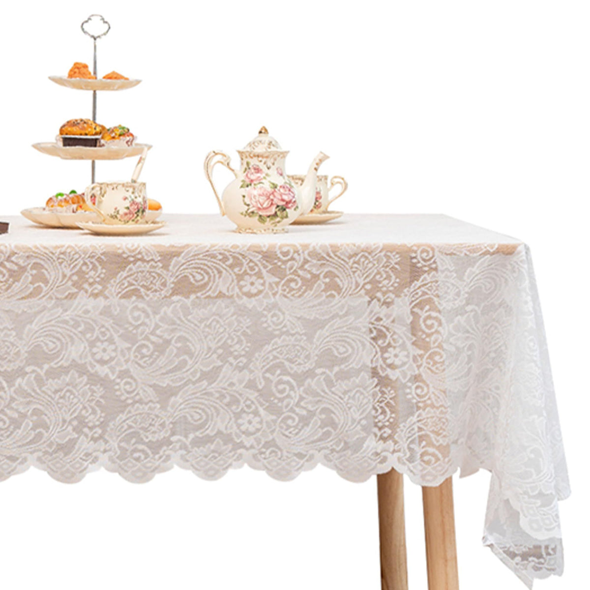 White Lace Tablecloth 70*150cm Rectangle Phoenix Tail Flower Embroidered Wedding Table Cloths for Outdoor Party Reception, Dinner Party, Baby Shower,