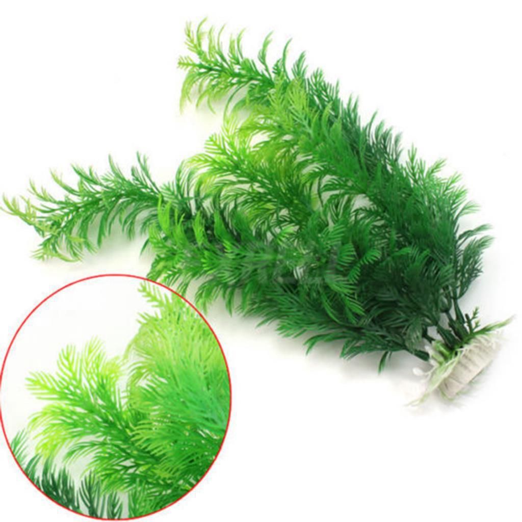 Pack of 2 Tall Plastic Aquarium Plants Large Fake Fish Tank Artificial Pond Aquarium Decor (Green Little Grass  30cm   )