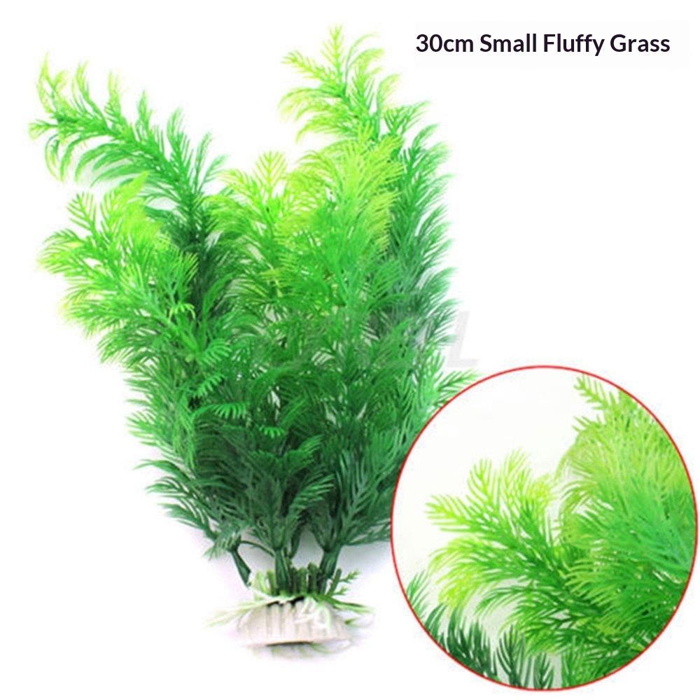 Pack of 2 Tall Plastic Aquarium Plants Large Fake Fish Tank Artificial Pond Aquarium Decor (Green Little Grass  30cm   )