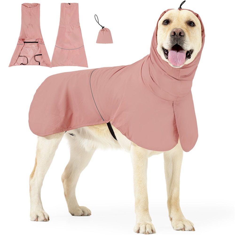 Reflective Dog Raincoat, Windproof & Waterproof Dog Rain Jacket, Adjustable Hooded Pet Poncho with Leash Hole for Small, Medium, Large Dogs(Pink,M)