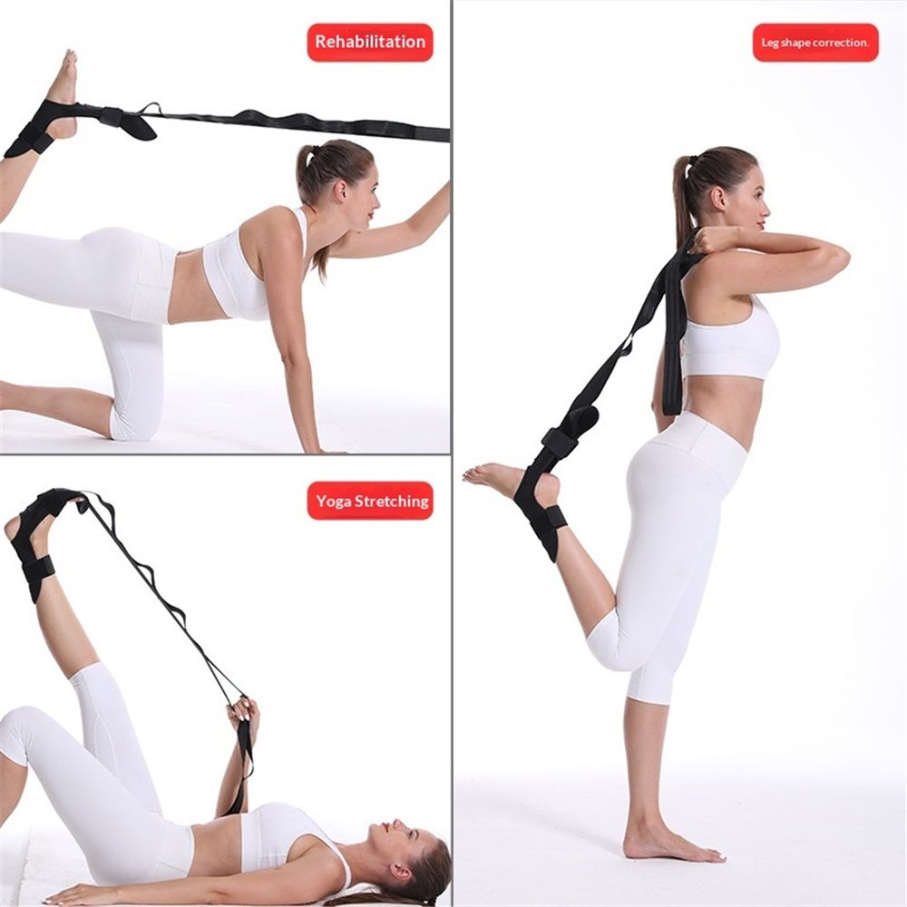 Foot and Calf Stretcher-Stretching Strap For Plantar Fasciitis, Heel Spurs, Foot Drop, Achilles Tendonitis & Hamstring. Yoga Foot & Leg Stretch Strap (Black)