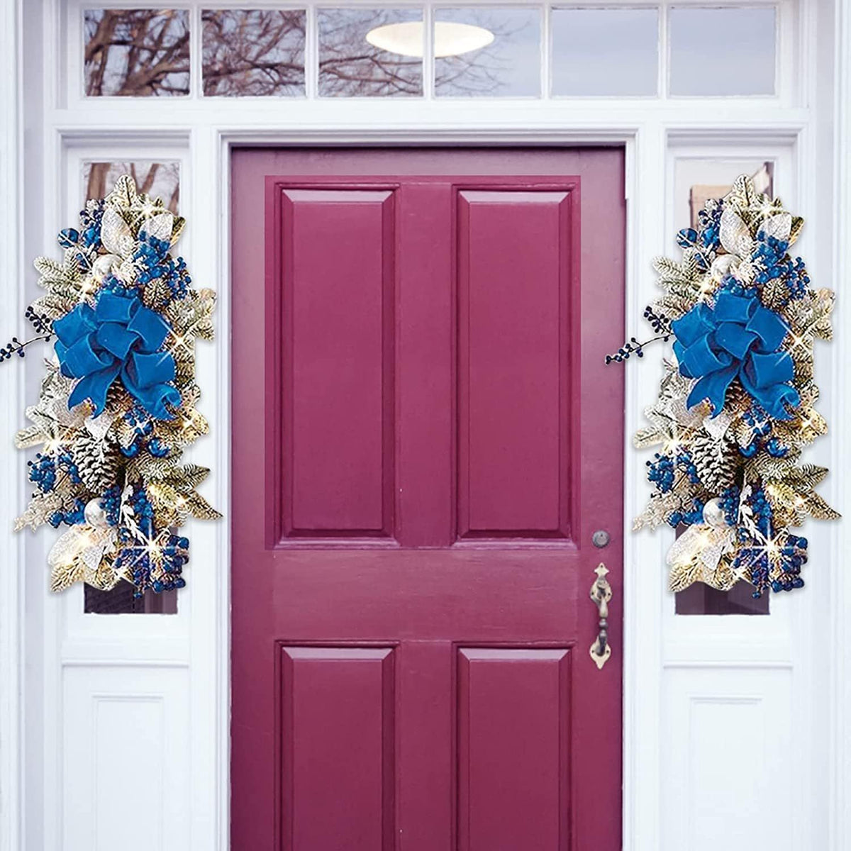 Christmas Swag Wreath 2024,Cordless Stairway Trim,Hanging Stair Teardrop Swag Garlands,Christmas Wreaths Decoration