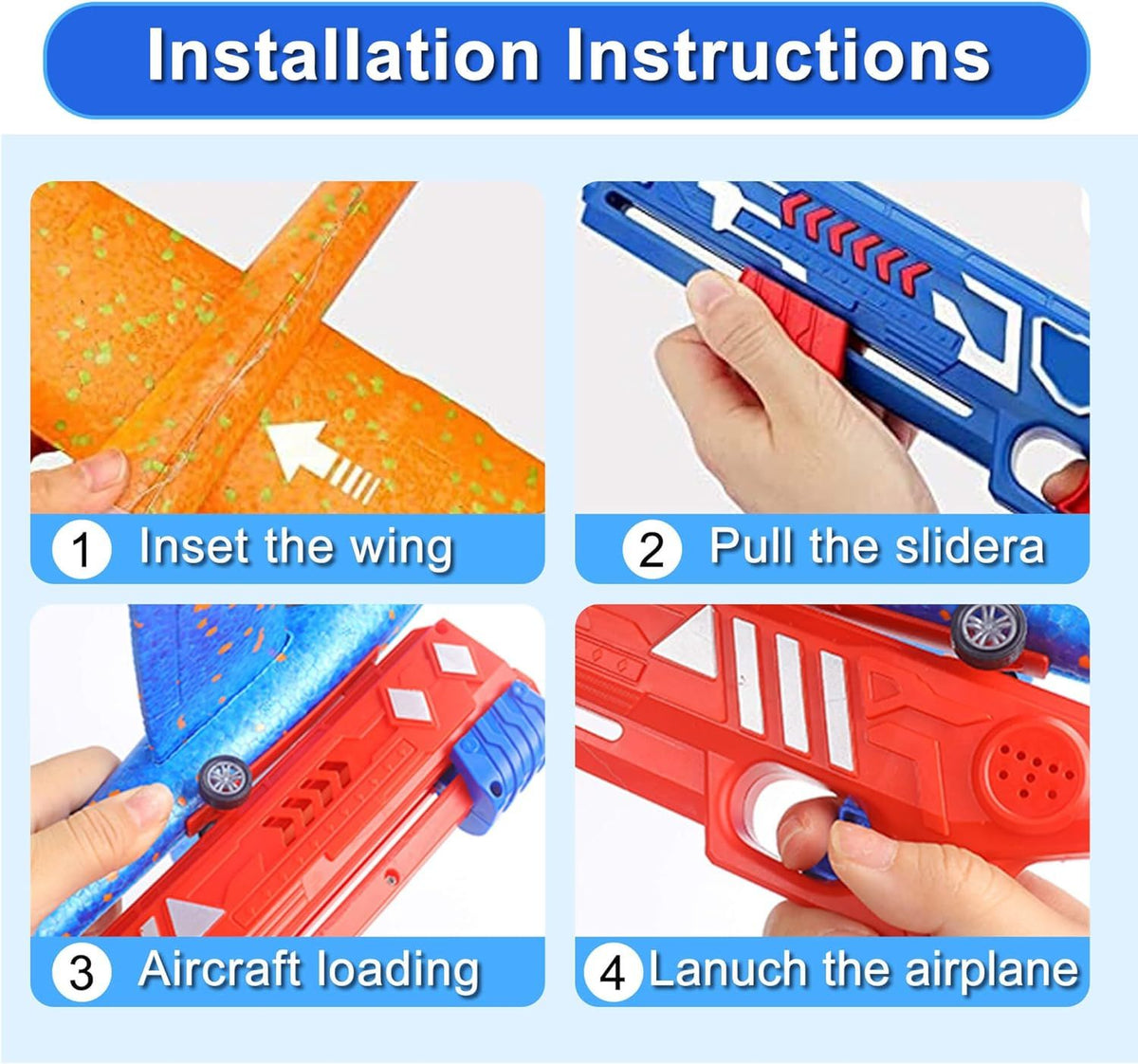 1 Pack Airplane Launcher Toys LED Foam Glider Flight Plane Toy 1 Launcher for Old Boy Girls Birthday Gift(1+1,49ft Range)
