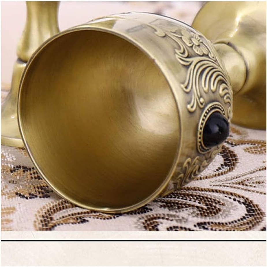 Hand-Made Vintage Pure Copper Engraving Flower Pattern Metal Embossed Wine Copper Gemstone Cups Goblet 1.7oz 2-Pack