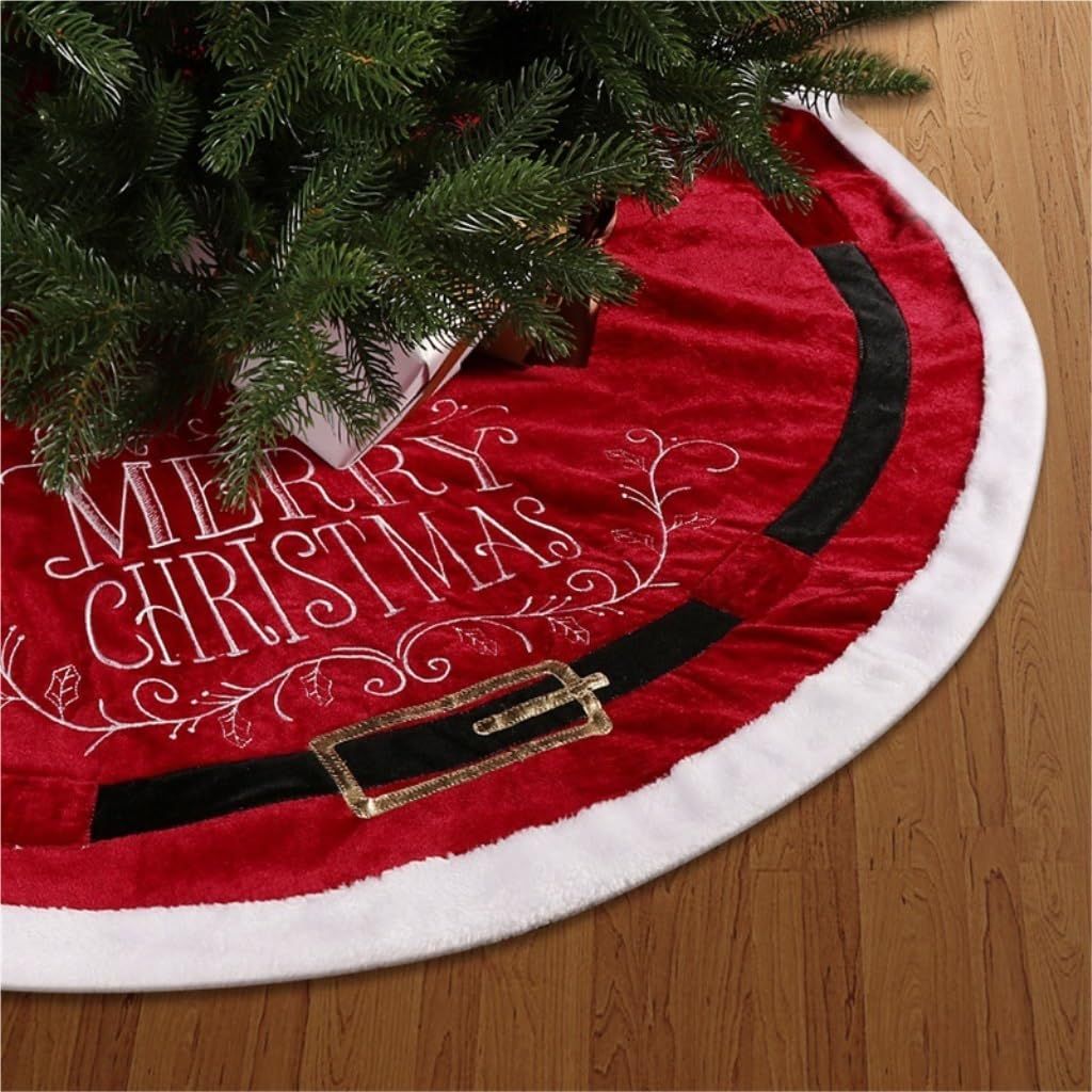 Christmas Tree Skirt Red Velvet Christmas Tree Skirt Christmas Tree Bottom Decoration Apron Christmas Tree Skirt Belt Shape