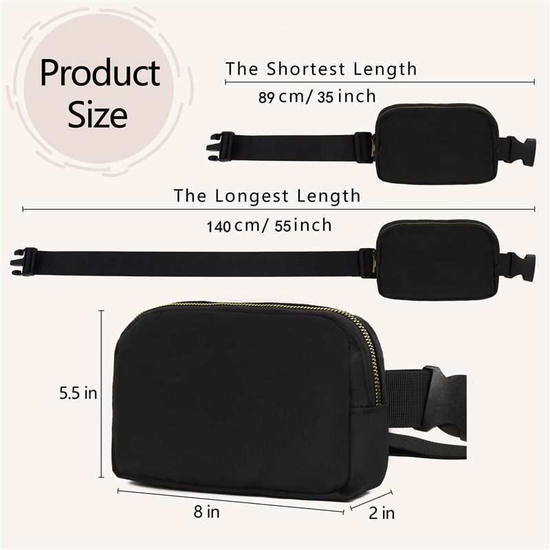 Unisex Mini Fashion Waist Packs, Water Resistant, Adjustable Strap, 1 Main Compartment, 3 Mesh Slots, 1 Back Zipper Pocket, Black
