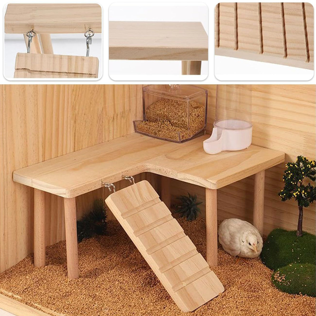 Reptiles Hideout Wooden with Climbing Ramp Bearded Dragon Hide Cave Wood Aquariums & Terrariums Accessories (L-shaped large size)