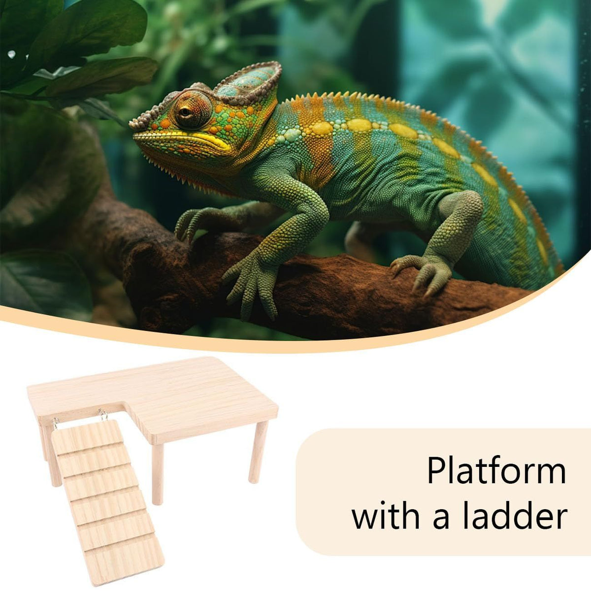 Reptiles Hideout Wooden with Climbing Ramp Bearded Dragon Hide Cave Wood Aquariums & Terrariums Accessories (L-shaped large size)