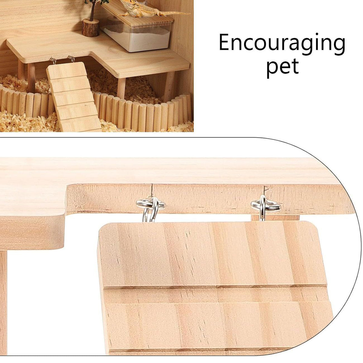 Reptiles Hideout Wooden with Climbing Ramp Bearded Dragon Hide Cave Wood Aquariums & Terrariums Accessories (L-shaped large size)