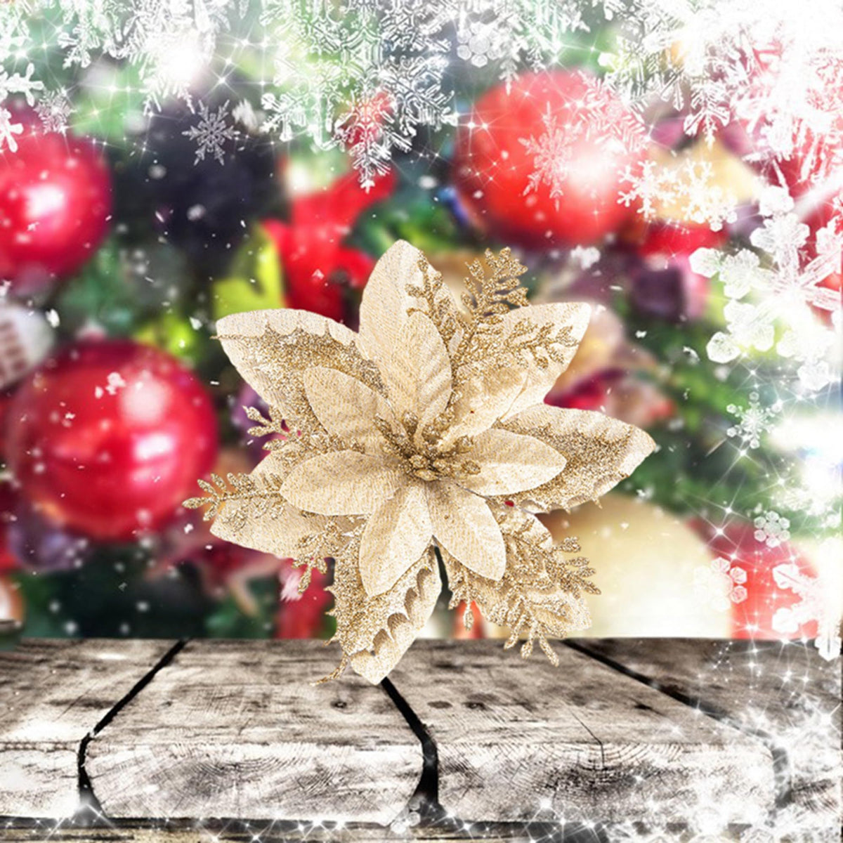 15 Pcs Flowers for Christmas Tree, Silvery Glitter Artificial Flowers Decorations for Xmas Tree Ornaments and Wreath