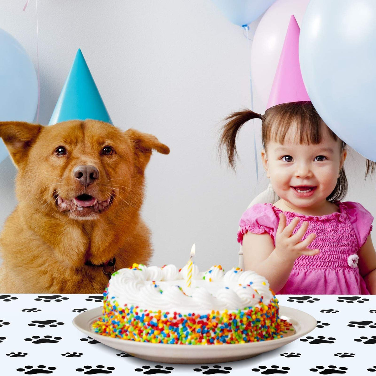 2 Pieces Puppy Paw Print Plastic Tablecloth Disposable Table Cover Puppy Themed Birthday Party Decorations for Dog Party Supplies