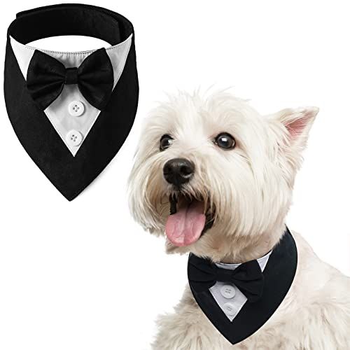 Formal Dog Wedding Bandana Dog Collar with Bow Tie Dog Birthday Costume Adjustable Pet Party Dog Wedding Attire， S