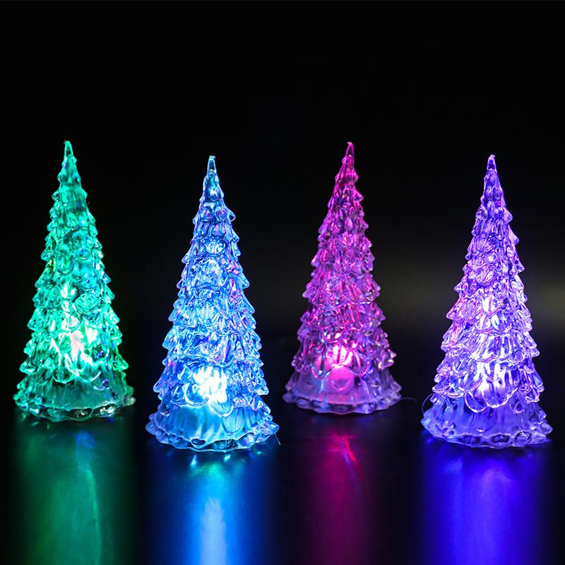 4 Pack LED Christmas Tree Lights, Mini Acrylic Light Up Tree, Color Changing Decorations Indoor, Holiday for Bedroom Table (4 PC)