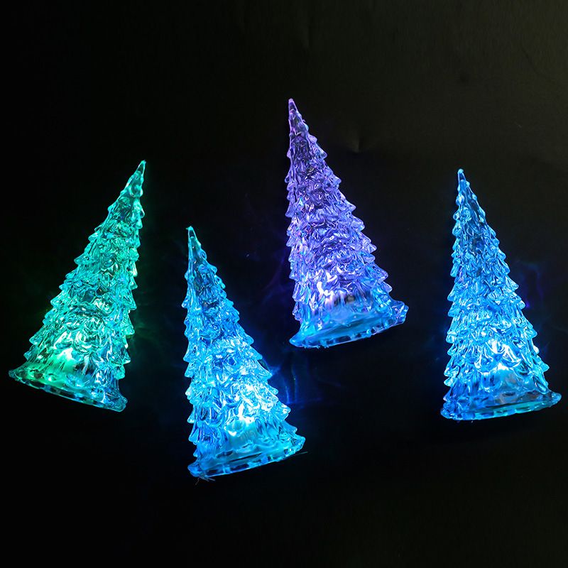 4 Pack LED Christmas Tree Lights, Mini Acrylic Light Up Tree, Color Changing Decorations Indoor, Holiday for Bedroom Table (4 PC)