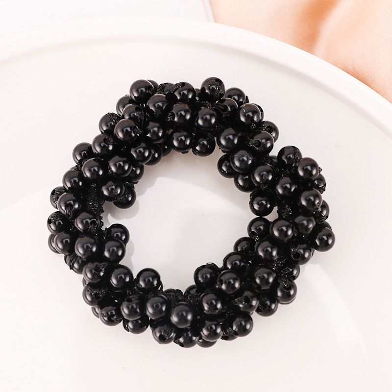 4 PACK Pearl Hair Ties black Weave Hair Scrunchies Stretch Hair Rope Accessories for Women and Girls