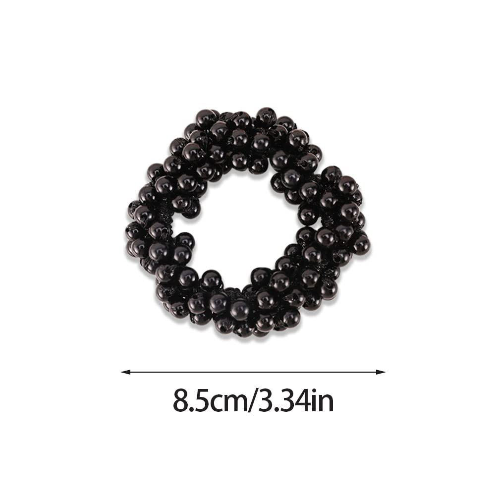 4 PACK Pearl Hair Ties black Weave Hair Scrunchies Stretch Hair Rope Accessories for Women and Girls