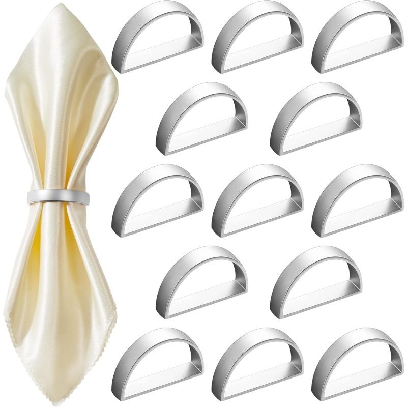 10 Pcs Stainless Steel Napkin Rings Metal Napkin Ring Holders Modern Holder Buckles Metallic Adornment  (Matte Silver Semicircle)