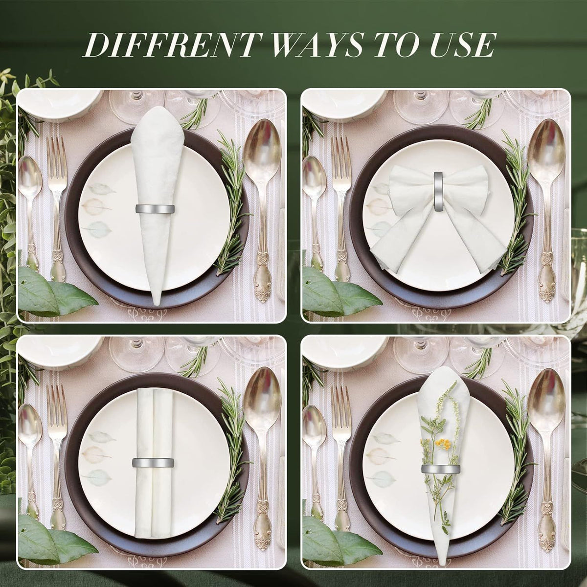 10 Pcs Stainless Steel Napkin Rings Metal Napkin Ring Holders Modern Holder Buckles Metallic Adornment  (Matte Silver Semicircle)