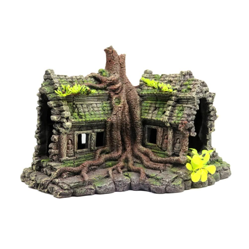 Aquarium Decorations Large Fish Tank Ornament Reptile House Shelter Decor Aquarium Hides with Betta Cave Temple Ruins Tree House