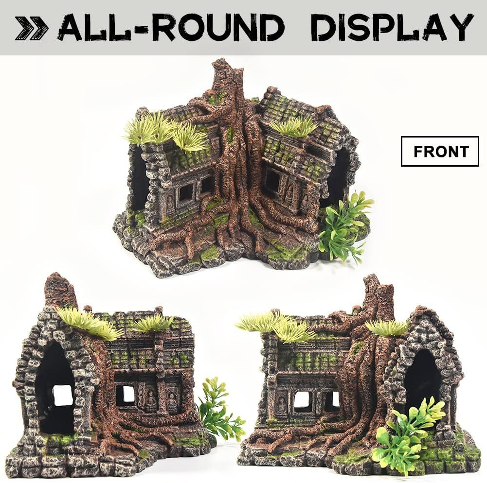 Aquarium Decorations Large Fish Tank Ornament Reptile House Shelter Decor Aquarium Hides with Betta Cave Temple Ruins Tree House