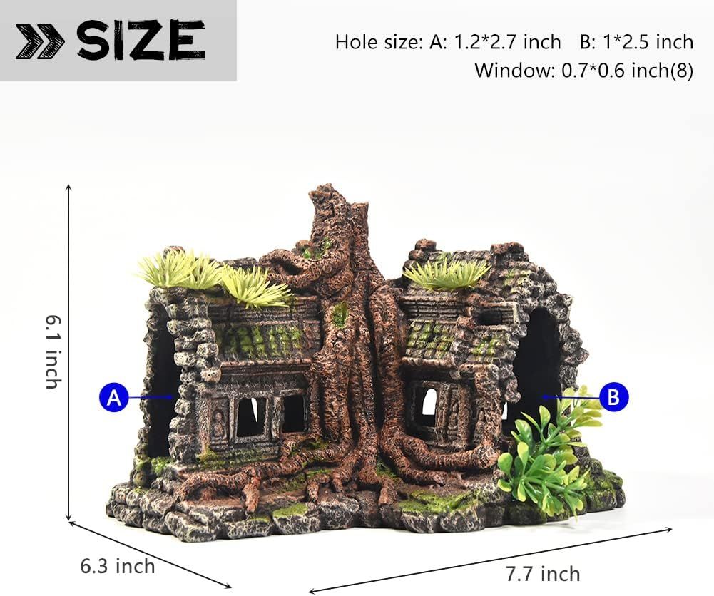 Aquarium Decorations Large Fish Tank Ornament Reptile House Shelter Decor Aquarium Hides with Betta Cave Temple Ruins Tree House